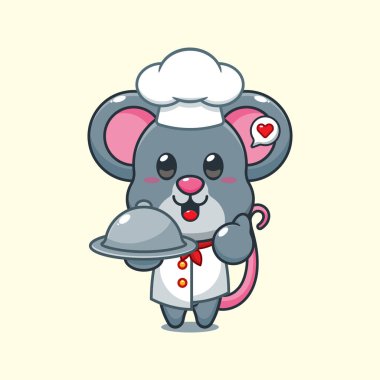 Şef fare karikatür vektörü ile tabak. 