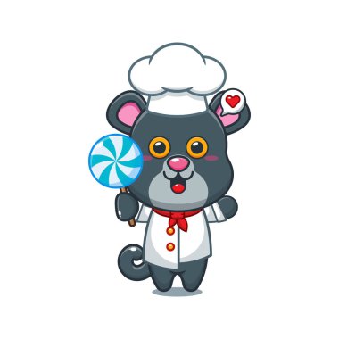 Şef panter çizgi film vektörü elinde şeker tutuyor.. 