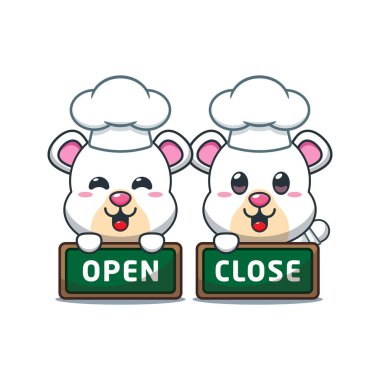 Şef kutup ayısı karikatür vektörü açık ve kapalı. 