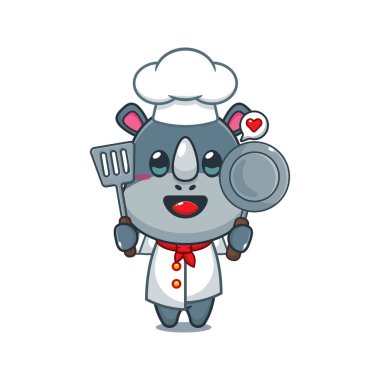 Şef gergedan karikatür vektör çizimi. 