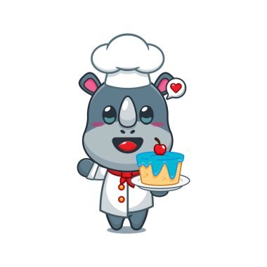 Şef gergedan pastalı çizgi film vektörü. 