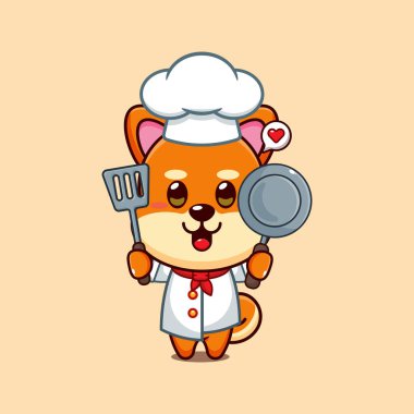 Şef shiba inu çizgi film vektör çizimi. 