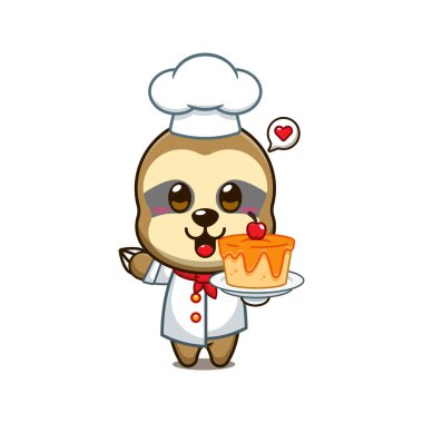 Şef tembel hayvan pastalı çizgi film vektörü. 