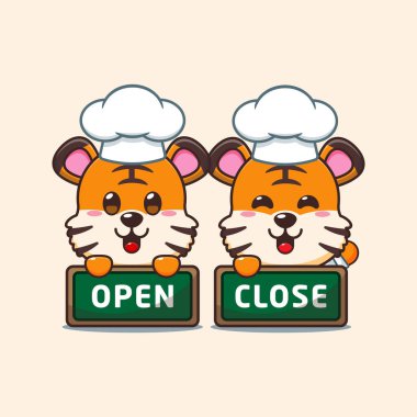 Şef kaplan karikatür vektörü açık ve kapalı. 