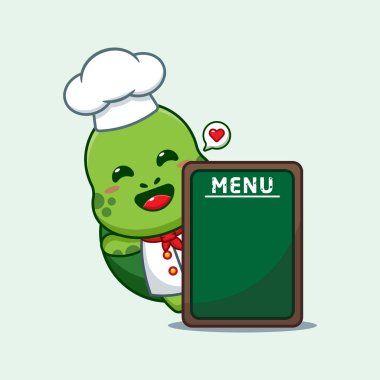 Şef Kaplumbağa karikatür vektörü ve menü tahtası. 