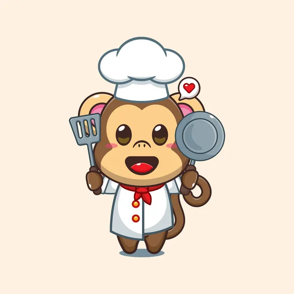 Chef Scimmia Fumetto Vettoriale Illustrazione — Vettoriale Stock