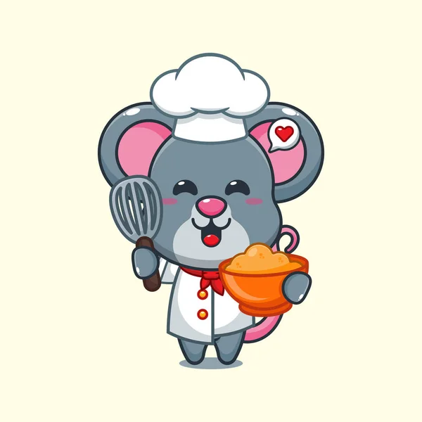 Vetor Desenho Animado Mouse Chef Com Massa Bolo — Vetor de Stock
