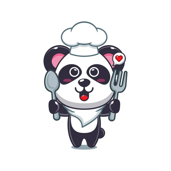 Chef Panda Desenho Animado Vetor Segurando Colher Garfo — Vetor de Stock