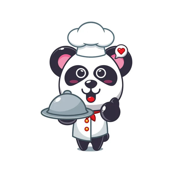 Chef Panda Cartoon Vector Com Prato — Vetor de Stock