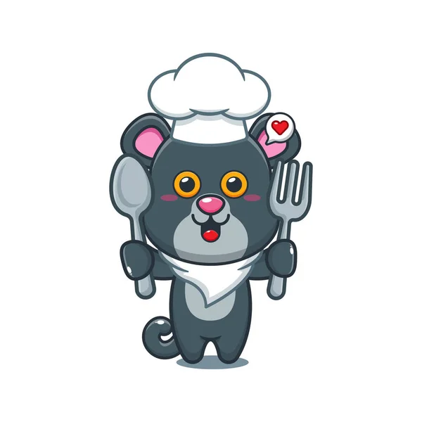 大熊猫卡通病媒大厨拿着勺子和叉子 — 图库矢量图片