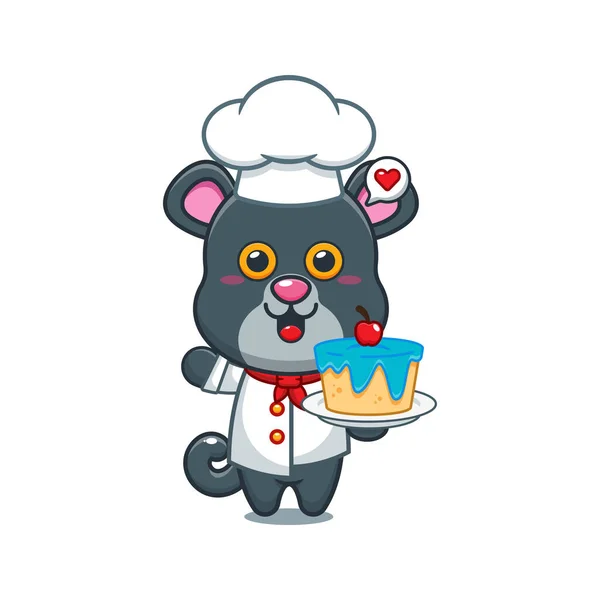 Koch Panther Cartoon Vektor Mit Kuchen — Stockvektor