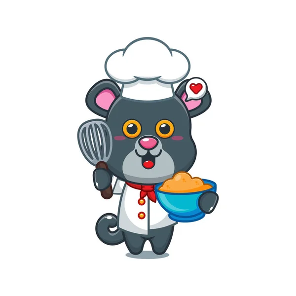 Chef Panther Διάνυσμα Κινουμένων Σχεδίων Ζύμη Κέικ — Διανυσματικό Αρχείο
