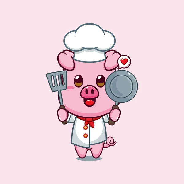 Chef Cerdo Ilustración Vector Dibujos Animados — Vector de stock
