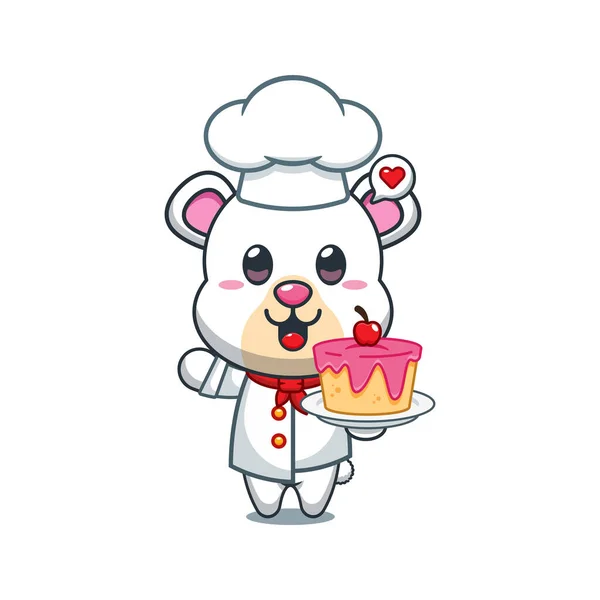 Chef Eisbär Cartoon Vektor Mit Kuchen — Stockvektor