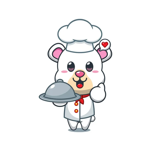 Chef Orso Polare Vettore Cartone Animato Con Piatto — Vettoriale Stock