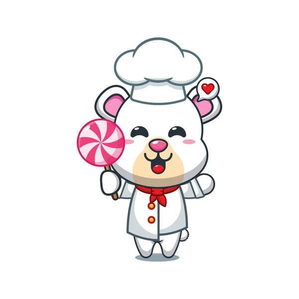 Chef Eisbär Cartoon Vektor Hält Süßigkeiten — Stockvektor