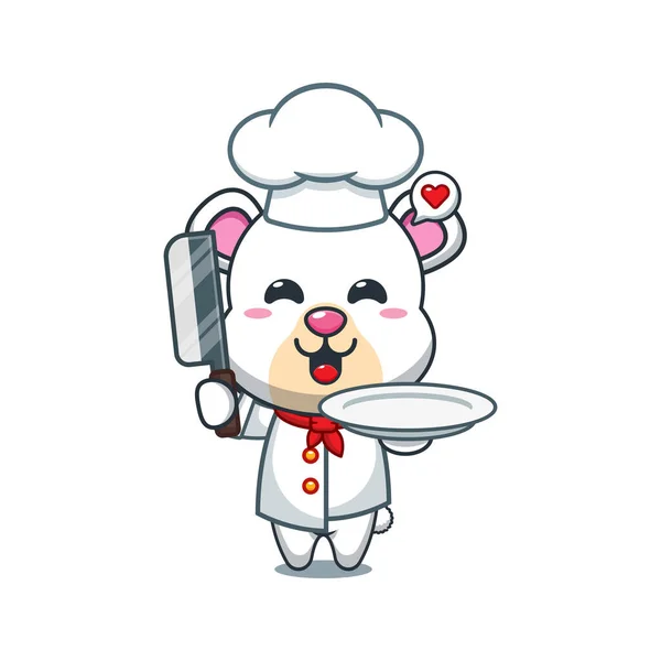 Chef Eisbär Cartoon Vektor Mit Messer Und Teller — Stockvektor