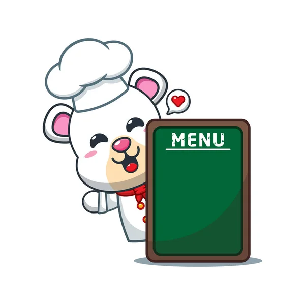 Vetor Desenho Animado Urso Polar Chef Com Placa Menu — Vetor de Stock