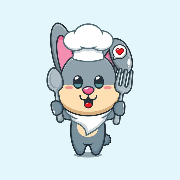 Chef Rabbit Cartoon Vector Holding Spoon Fork — Stock Vector