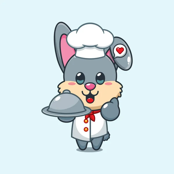 料理とシェフウサギの漫画ベクトル — ストックベクタ