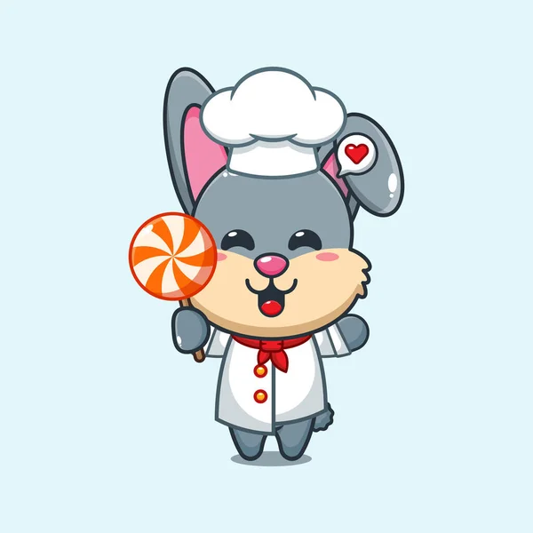 Chef Coniglio Vettore Cartone Animato Possesso Caramelle — Vettoriale Stock
