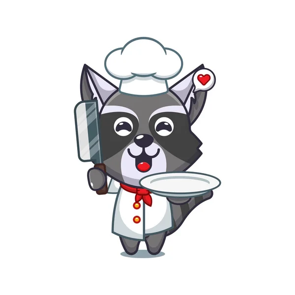 stock vector Chef raccoon cartoon vector with knife and plate. 