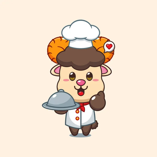 Chef Ram Sheep Cartoon Vector Dish — Stock Vector