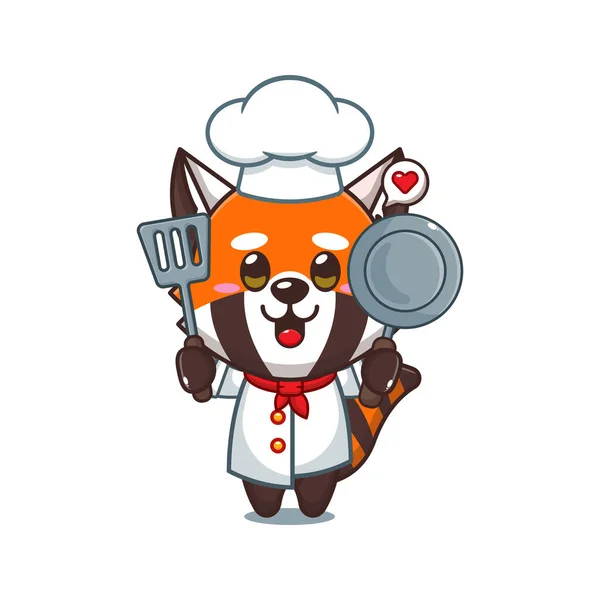 Chef Red Panda Cartoon Vektor Illustration — Stockvektor