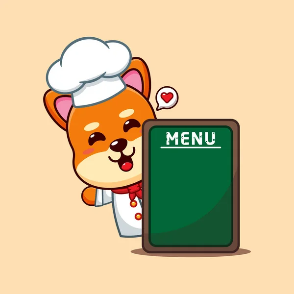 Chef Shiba Inu Cartoon Vektor Mit Menü Board — Stockvektor