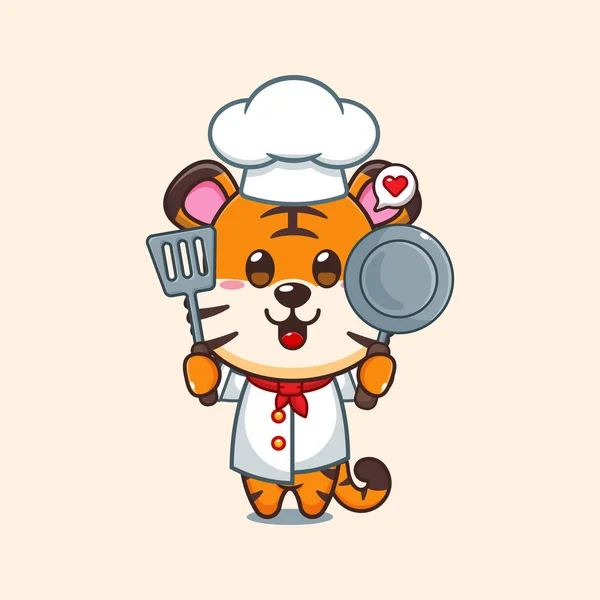 Chef Tiger Cartoon Vector Illustration — Stock Vector