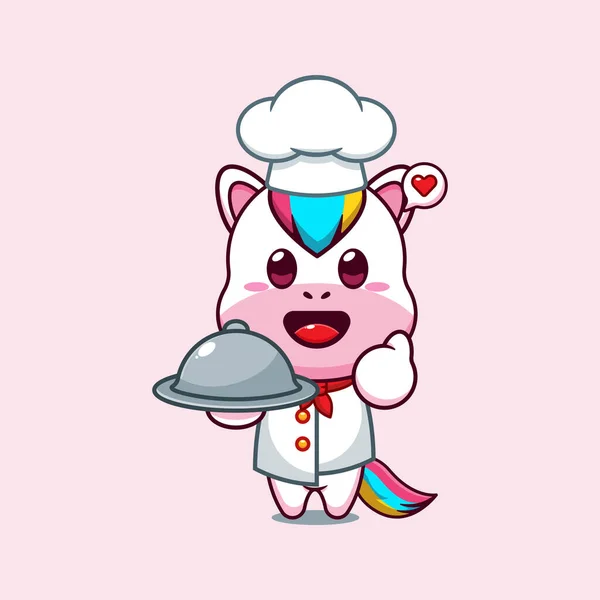 Chef Unicorn Cartoon Vector Dish — Stock Vector