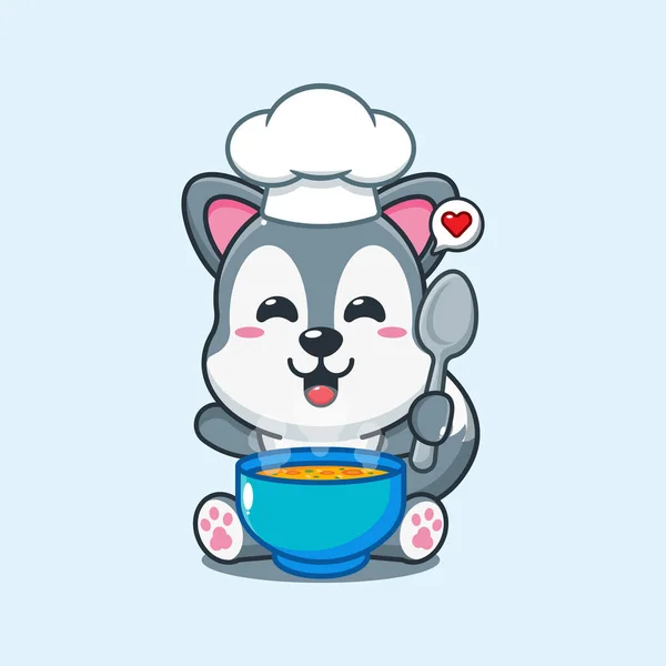 Chef Wolf Cartoon Vector Soup — Stock Vector