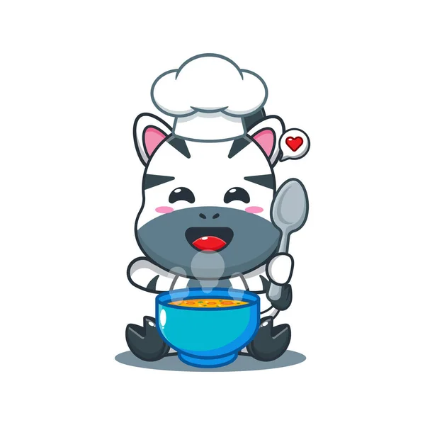 stock vector Chef zebra cartoon vector with soup. 