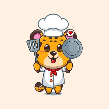 Şef leopar karikatür vektör çizimi. 