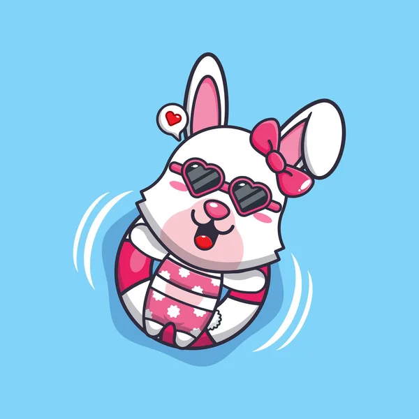 Cute Bunny Sunglasses Float Buoy Cute Summer Cartoon Illustration — Vector de stock