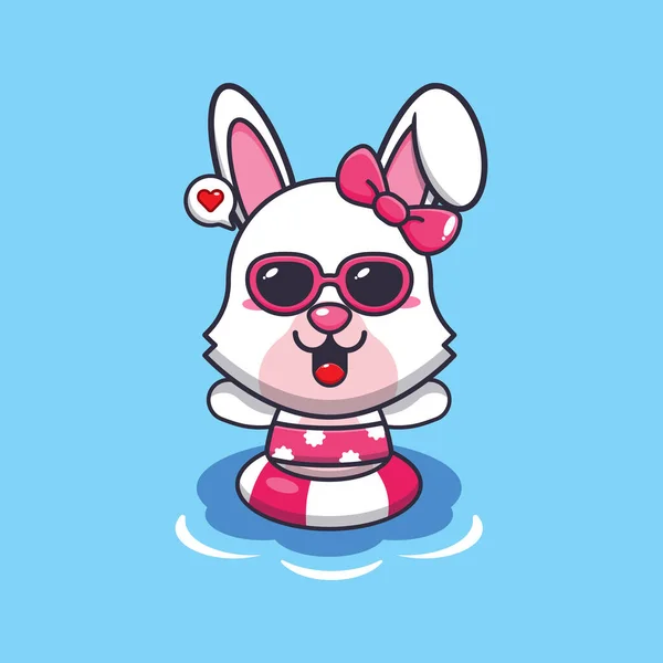 Cute Bunny Sunglasses Swimming Beach Cute Summer Cartoon Illustration — Stockvektor