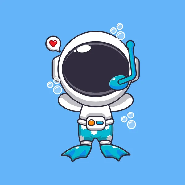 Cute astronaut diving cartoon mascot character illustration. Cute summer cartoon illustration.