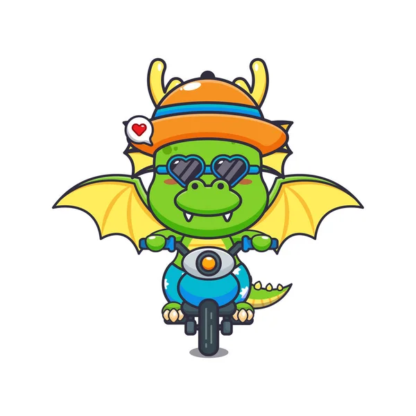 Cool Dragon Sunglasses Riding Motorcycle Summer Day Cute Summer Cartoon — Vector de stock