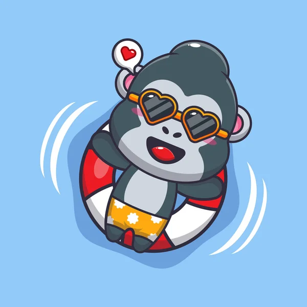 Cute Gorilla Sunglasses Float Buoy Cute Summer Cartoon Illustration — Stock Vector