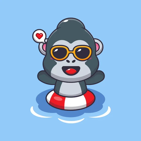 Cute Gorilla Sunglasses Swimming Beach Cute Summer Cartoon Illustration — Stock Vector