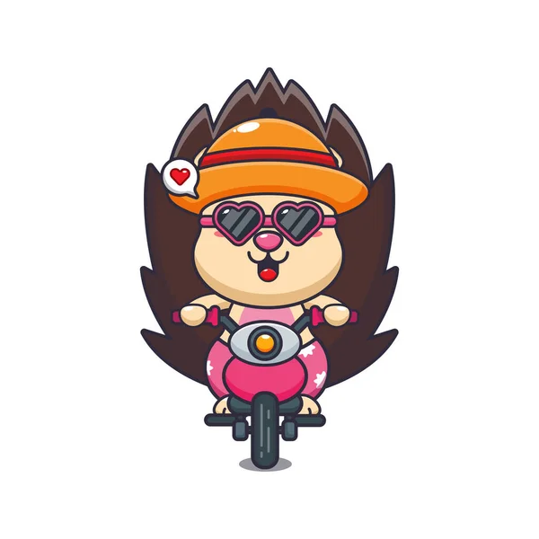 Cool Hedgehog Sunglasses Riding Motorcycle Summer Day Cute Summer Cartoon — Stock Vector