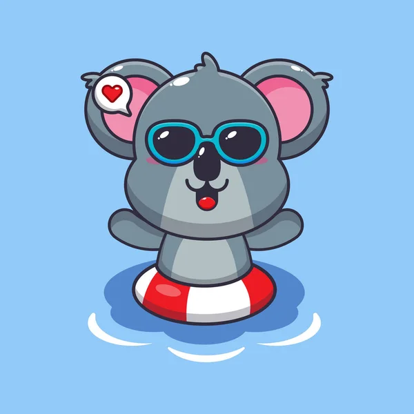 Cute Koala Sunglasses Swimming Beach Cute Summer Cartoon Illustration — Stock Vector