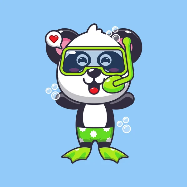 Cute Panda Diving Cartoon Mascot Character Illustration Cute Summer Cartoon — Stock Vector