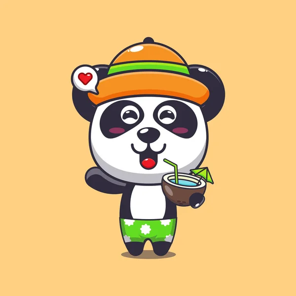Mignon Panda Boire Illustration Dessin Animé Noix Coco Illustration Dessin — Image vectorielle