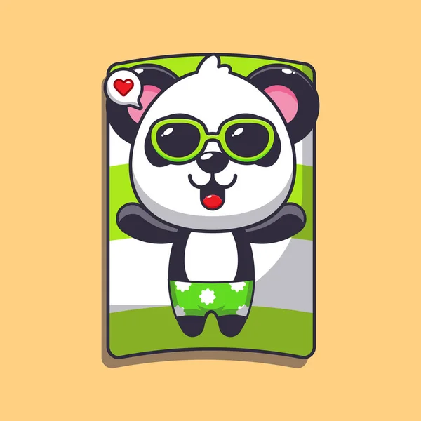 Słodka Panda Okularach Przeciwsłonecznych Śpi Plaży Cute Letniej Ilustracji Kreskówki — Wektor stockowy