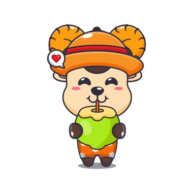 Şirin koç koyunları taze hindistan cevizi çizgi filmi çizimleri içerler. Güzel bir yaz çizgi filmi çizimi. 