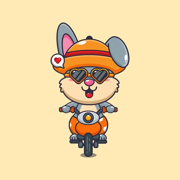Conejo Fresco Con Gafas Sol Montando Una Motocicleta Día Verano — Vector de stock