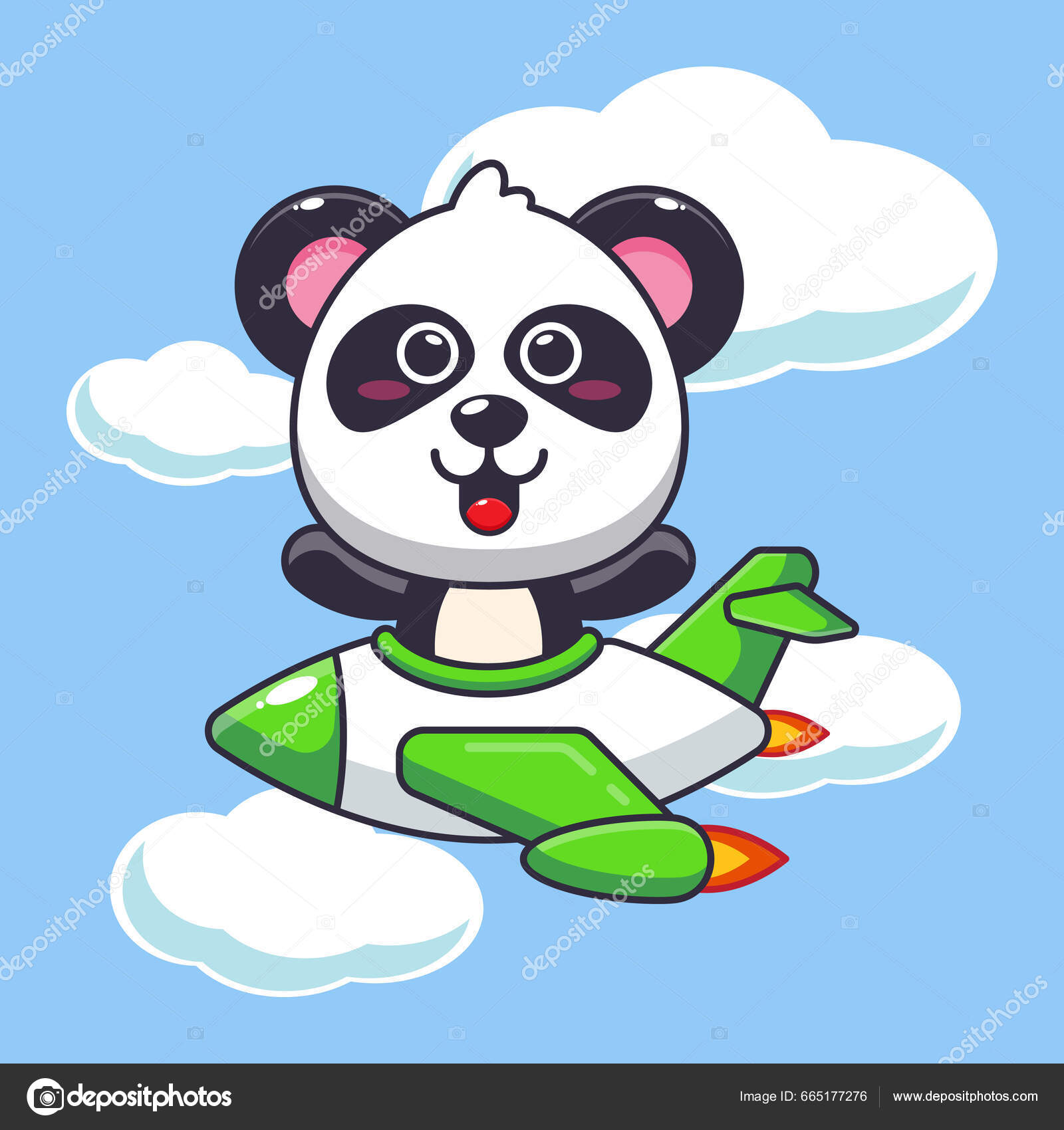 Panda no avião, infantil, desenhos animados panda, personagem de