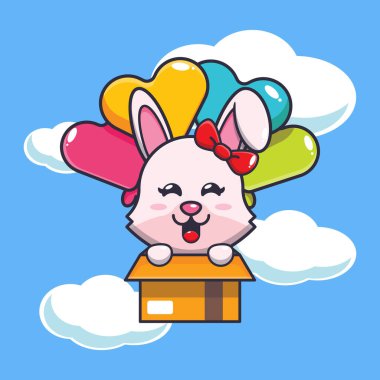 Balon karikatür çizimi olan sevimli tavşan sineği. Poster, broşür, ağ, maskot, çıkartma, logo ve simge için uygun vektör çizgi film.