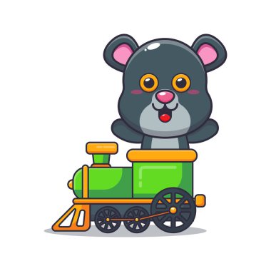 Tren çizgi filmi vektör illüstrasyonunda sevimli panter gezisi..